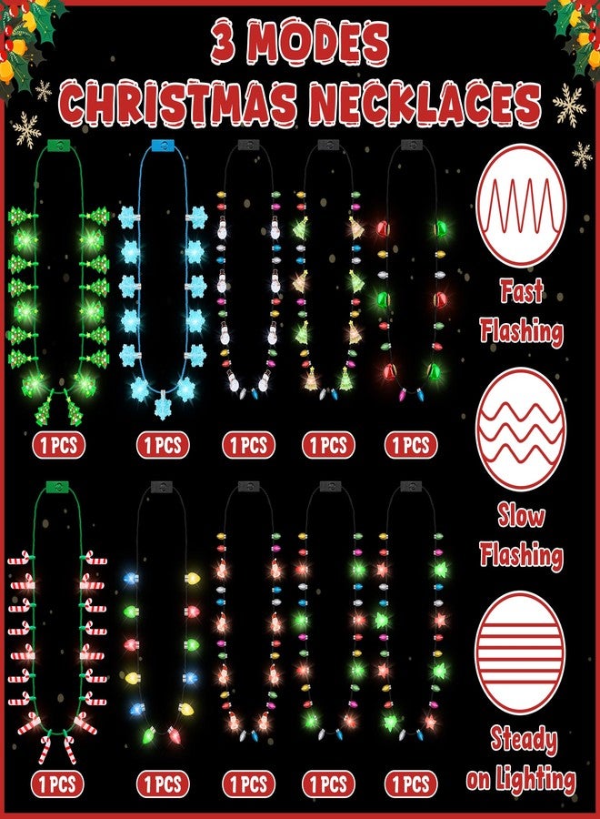 Traplace 10 PCS Christmas Light Necklace Accessories, 3 Flash Modes Christmas Party Favors, 10 Kinds of Wearable Xmas Lights Necklace, Colorful Xmas Decorations for Ugly Sweater Party Supplies Holiday Decor - Image 2